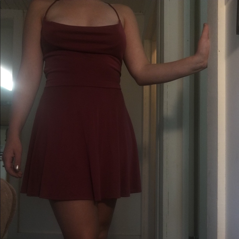 Romantic burgundy dress with low scoop neck